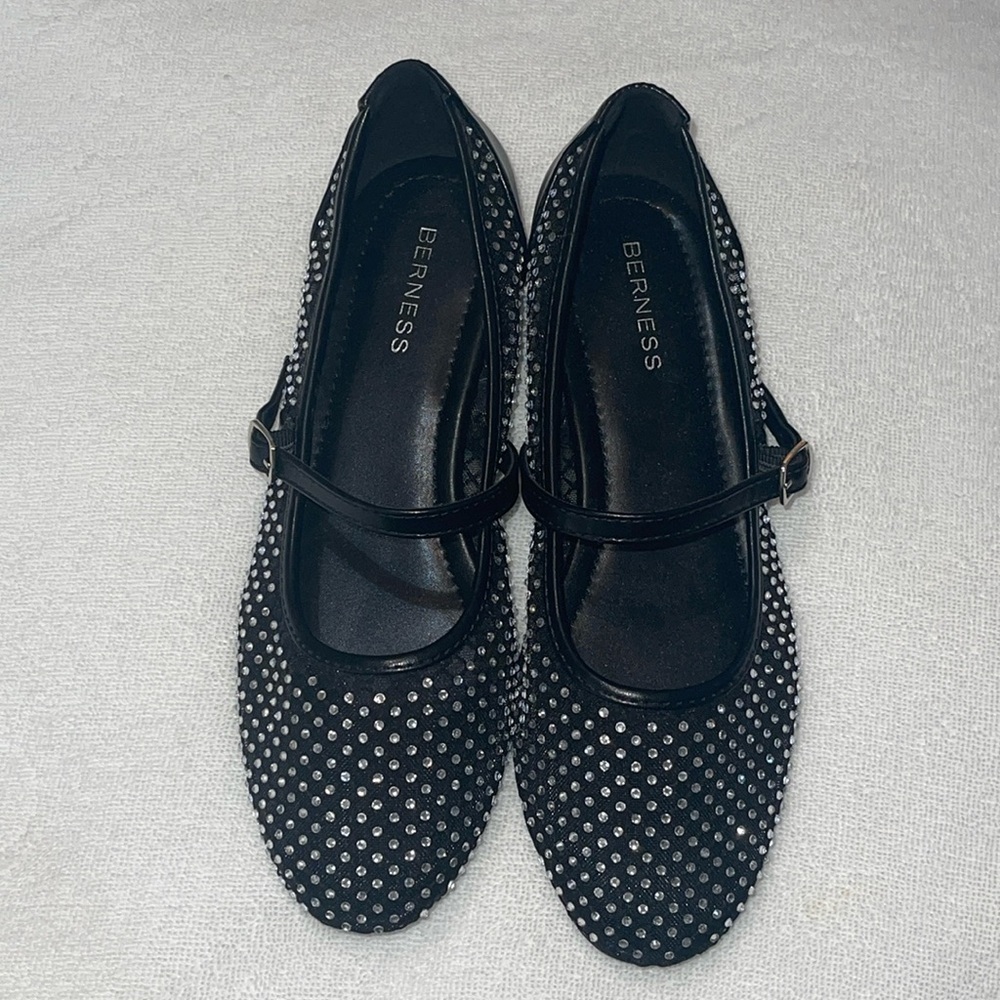 NWOT BERNESS FRIDA BLACK & Rhinestones Mesh Mary Jane Flats Sz. 8 - Picture 11 of 14